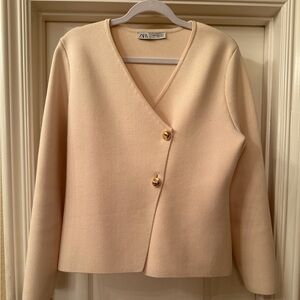 Zara Beige Women's Blazer with Gold Buttons